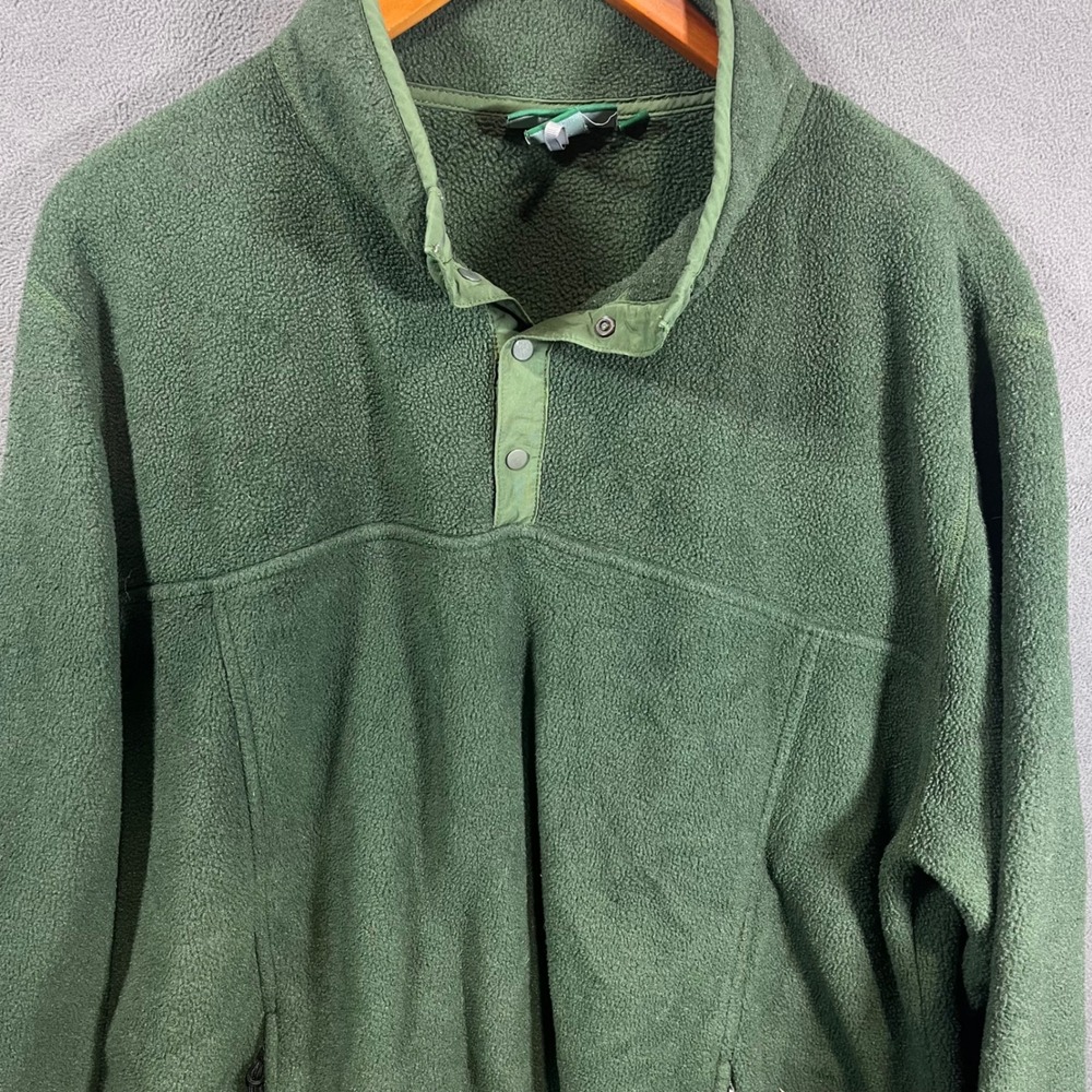 LL Bean Mens XL Green Snap Neck Fleece Pullover Jacket Zipper Pockets